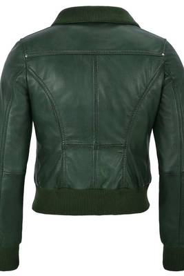 Women's dark green lambskin bomber biker leather jacket 2