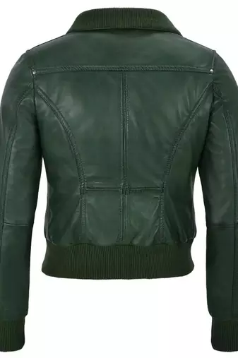 Women's dark green lambskin bomber biker leather jacket