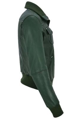 Women's dark green lambskin bomber biker leather jacket 3