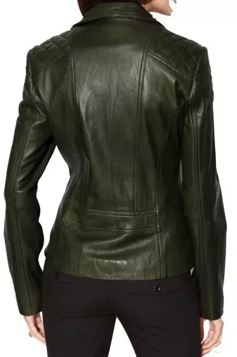 Women's olive green moto biker leather jacket real lambskin