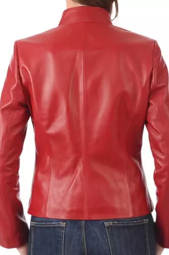 Women's red real lambskin leather cafe racer jacket