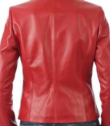 Women's red real lambskin leather cafe racer jacket