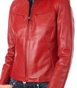 Women's red real lambskin leather cafe racer jacket