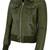 Women's olive green real lambskin bomber leather biker jacket