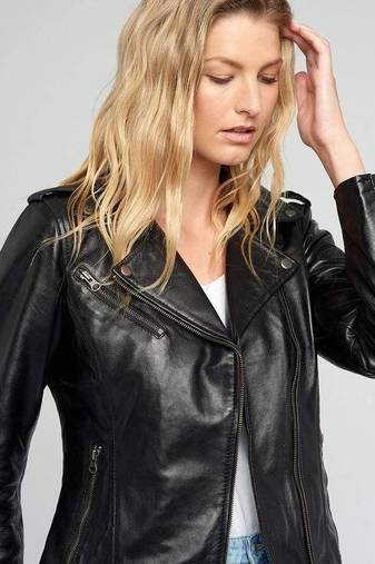 Women's black lambskin hooded leather casual jacket