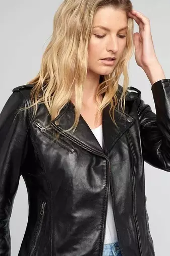 Women's black lambskin hooded leather casual jacket