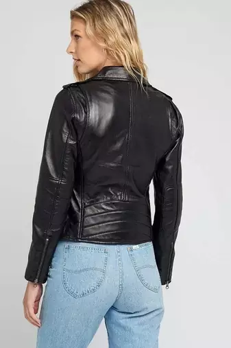 Women's black lambskin hooded leather casual jacket