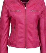 Women's lambskin pink cafe racer leather biker jacket