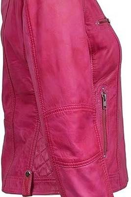 Women's lambskin pink cafe racer leather biker jacket 2