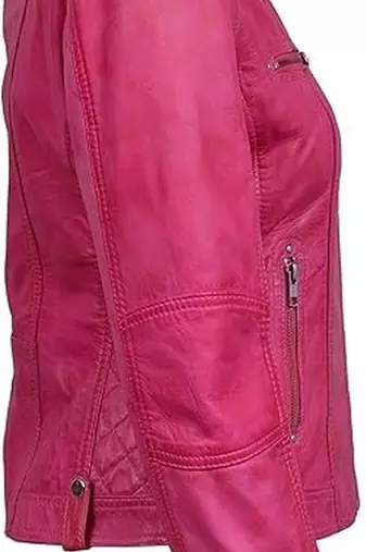 Women's lambskin pink cafe racer leather biker jacket