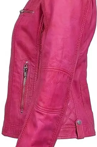 Women's lambskin pink cafe racer leather biker jacket