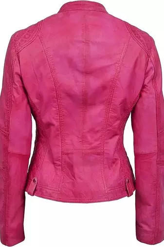 Women's lambskin pink cafe racer leather biker jacket