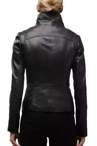 Women's black lambskin stand collar genuine leather jacket