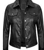Women's black lambskin button front leather jacket