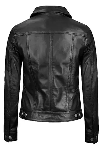 Women's black lambskin button front leather jacket