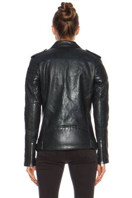 Women's black lambskin classic biker leather jacket 3