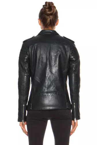 Women's black lambskin classic biker leather jacket