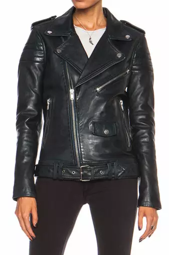 Women's black lambskin classic biker leather jacket
