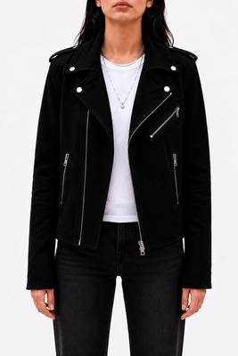 Women's black genuine suede leather biker jacket 1