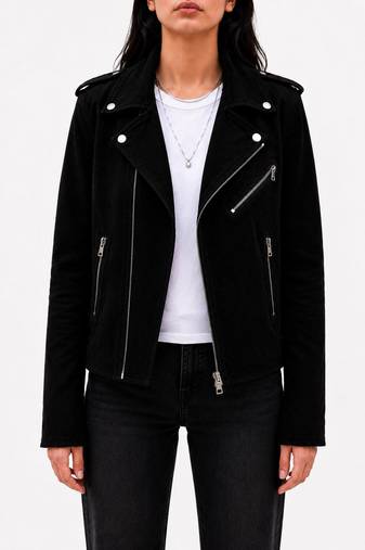 Women's black genuine suede leather biker jacket