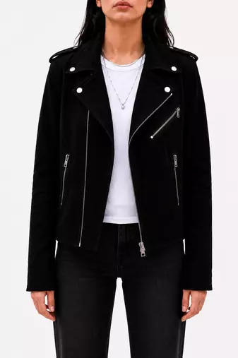 Women's black genuine suede leather biker jacket