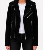 Women's black genuine suede leather biker jacket