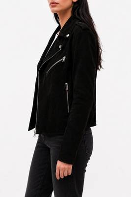 Women's black genuine suede leather biker jacket 2