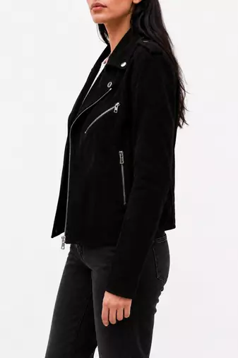 Women's black genuine suede leather biker jacket