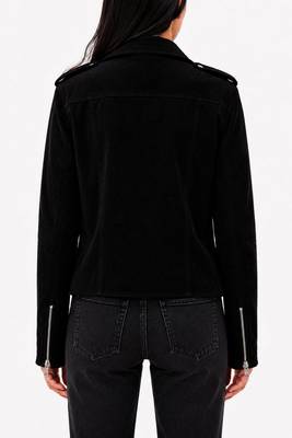 Women's black genuine suede leather biker jacket 3