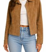 Women's tan genuine suede leather shirt jacket