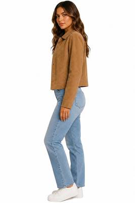 Women's tan genuine suede leather shirt jacket 2