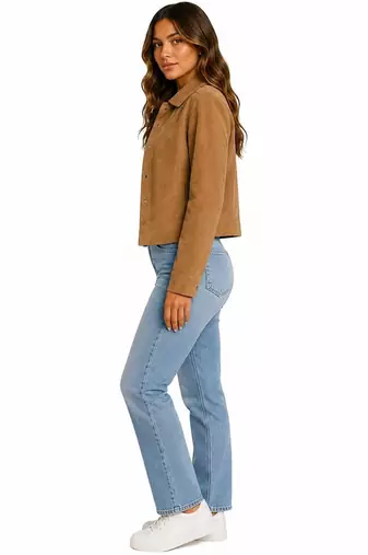 Women's tan genuine suede leather shirt jacket