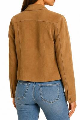 Women's tan genuine suede leather shirt jacket 3