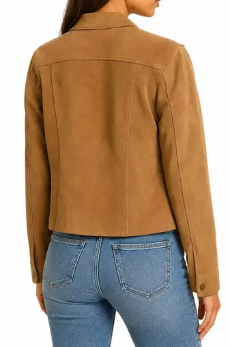 Women's tan genuine suede leather shirt jacket