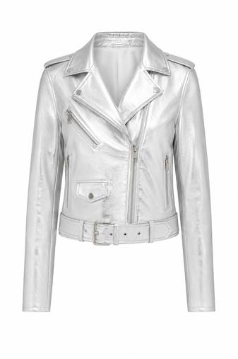 Women's silver metallic leather genuine biker jacket