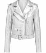 Women's silver metallic leather genuine biker jacket