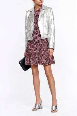 Women's silver metallic leather genuine biker jacket 3