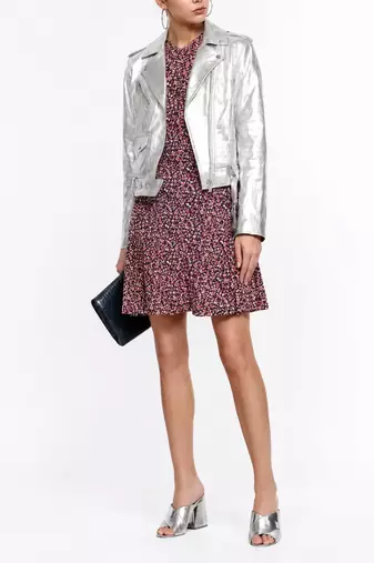 Women's silver metallic leather genuine biker jacket
