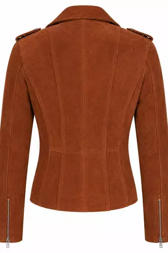 Women's brown suede genuine leather moto biker jacket