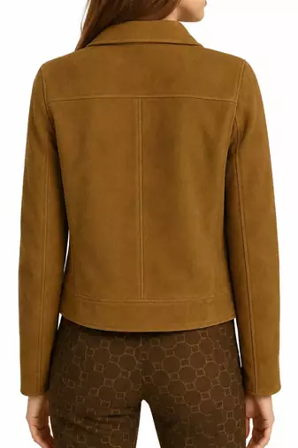Women's brown genuine suede leather moto jacket