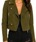 Women's olive green lambskin leather biker jacket