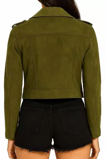 Women's olive green lambskin leather biker jacket