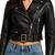 Women's black lambskin leather belted biker jacket