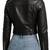 Women's black lambskin leather belted biker jacket