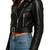 Women's black lambskin leather belted biker jacket