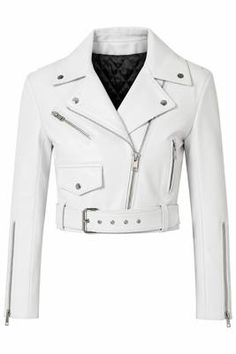 Women's white lambskin leather moto jacket 1