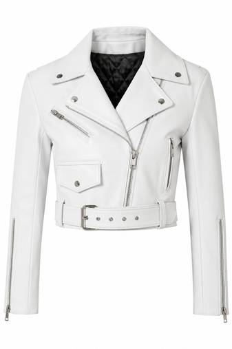 Women's white lambskin leather moto jacket