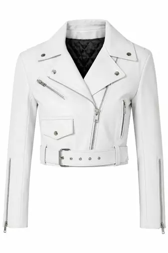 Women's white lambskin leather moto jacket