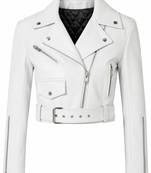 Women's white lambskin leather moto jacket