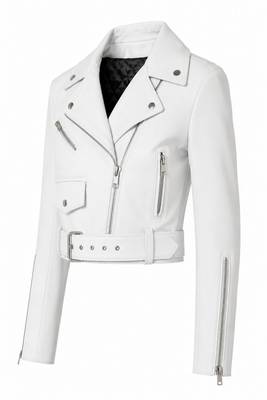 Women's white lambskin leather moto jacket 2